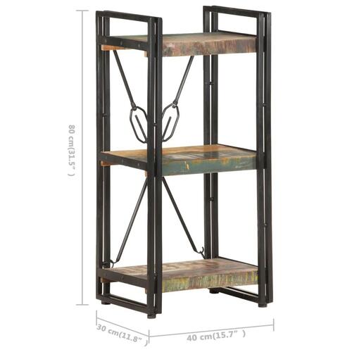 Bogreol m. 3 hylder 40x30x80 cm massivt genbrugstræ
