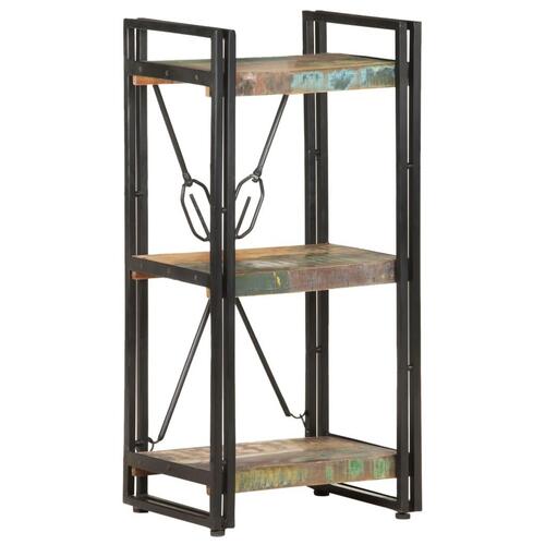 Bogreol m. 3 hylder 40x30x80 cm massivt genbrugstræ