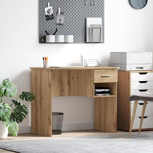 Skrivebord med opbevaring Håndlavet egetræ 90x49,5x75 cm Konstrueret træ