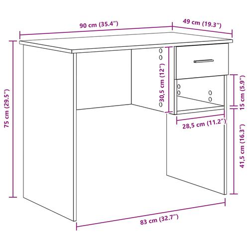 Skrivebord med opbevaring Håndlavet egetræ 90x49,5x75 cm Konstrueret træ