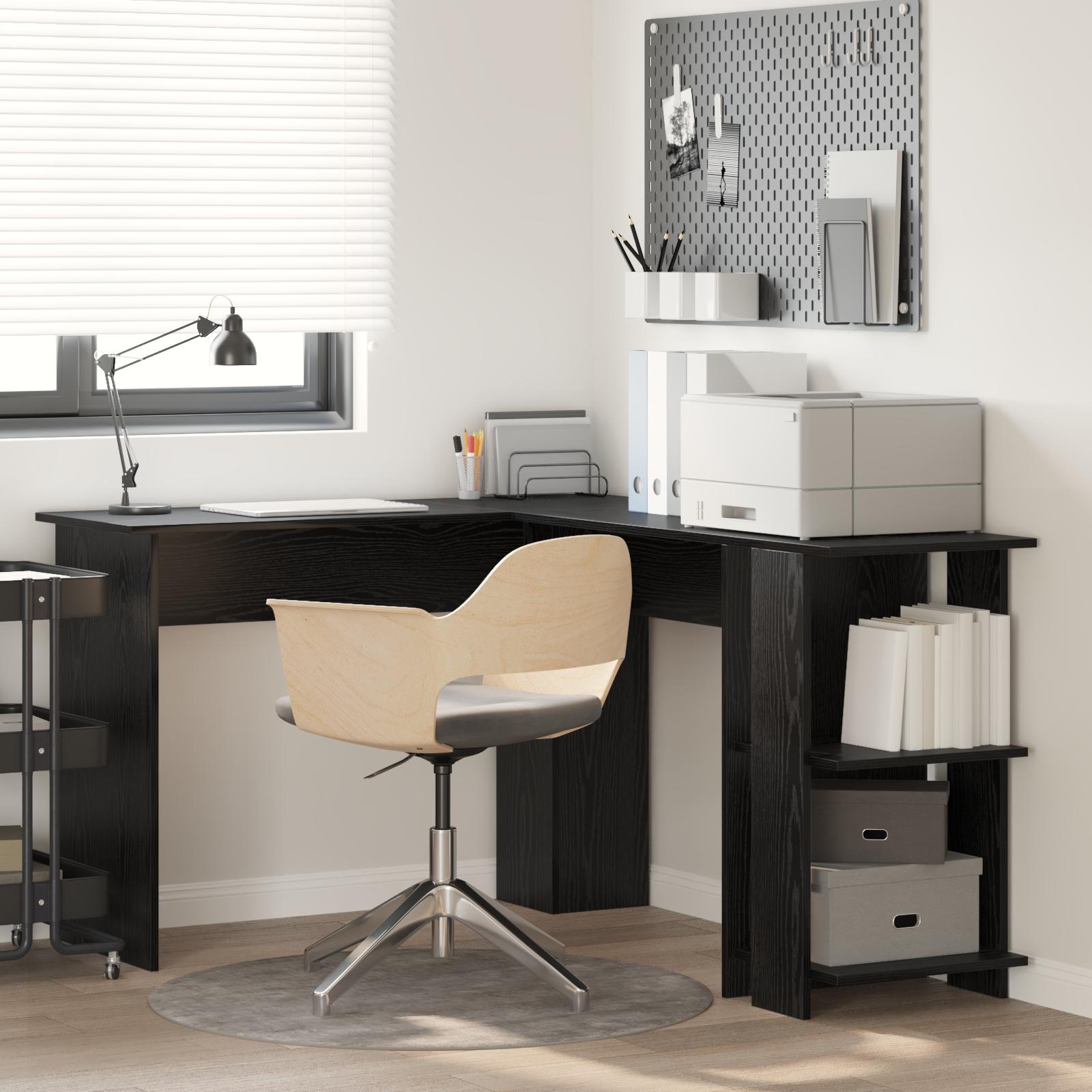Hjørneskrivebord med Opbevaring Sort eg 140 x 113,5 x 75 cm billede