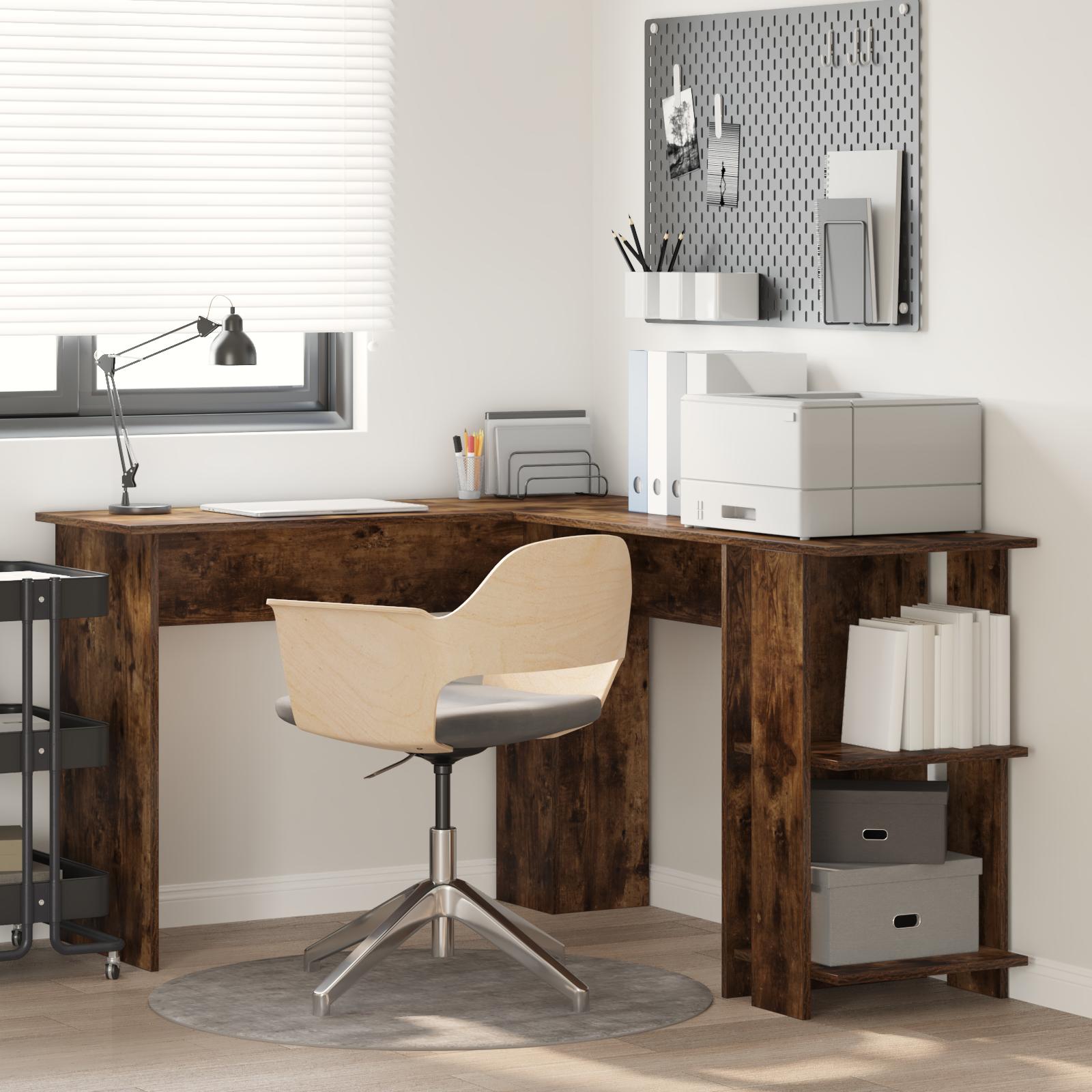 Hjørneskrivebord med opbevaring Røget eg 140 x 113,5 x 75 cm billede