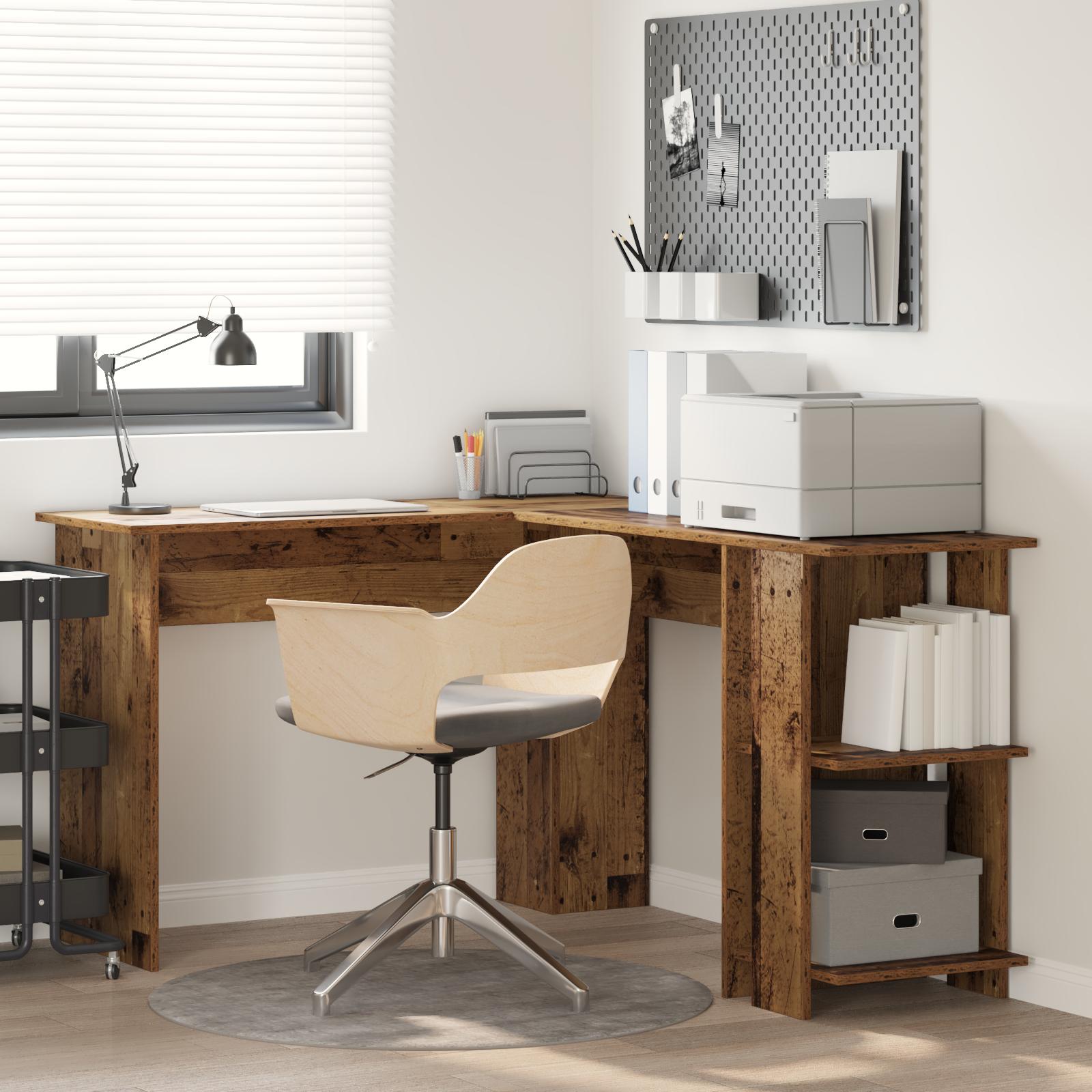 Hjørneskrivebord med opbevaring Gammelt træ 140 x 113,5 x 75 cm billede