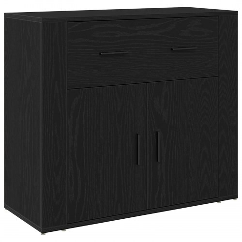 Sideboards 3 stk Sort egetræ Konstrueret træ