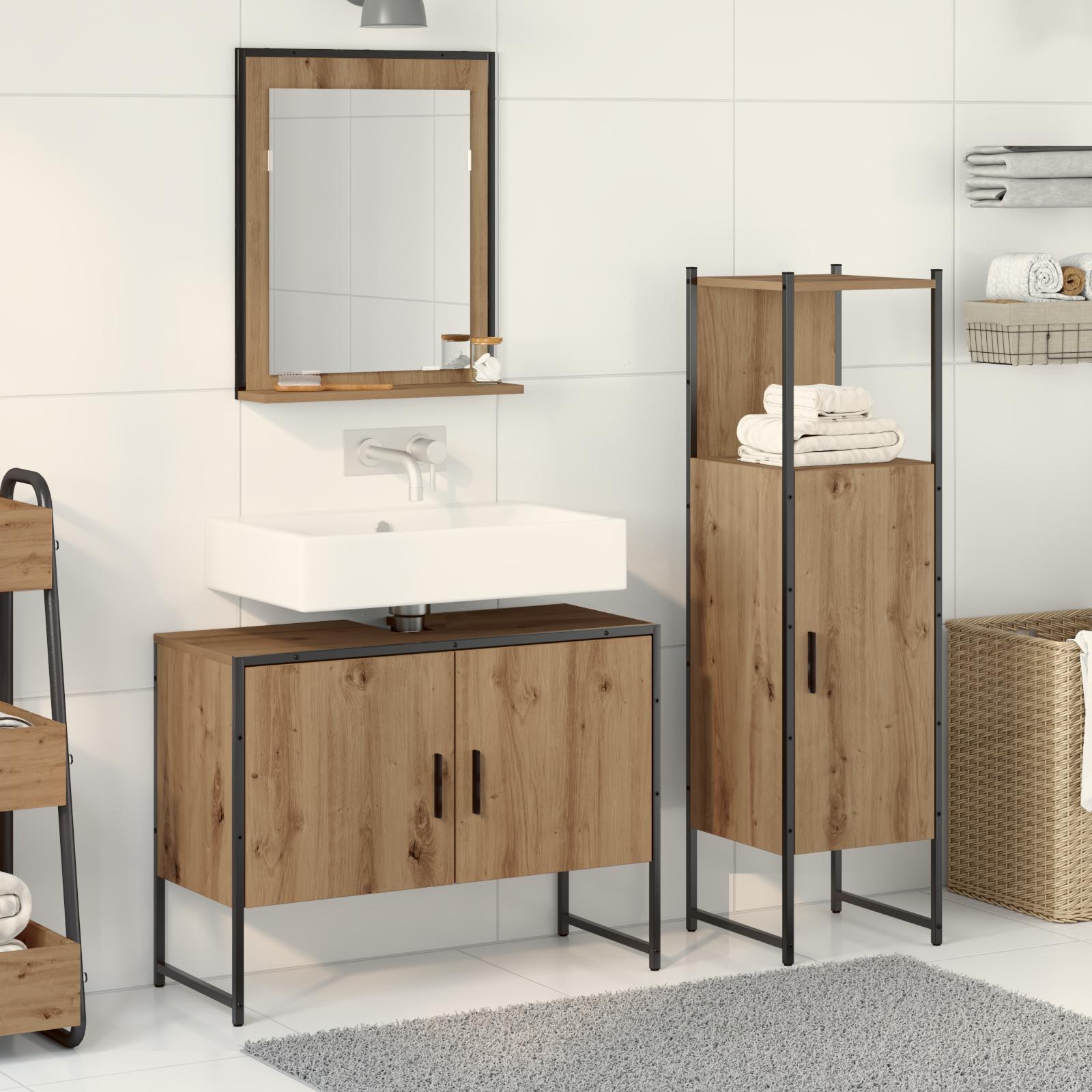 3-delt Badeværelsesmøbel Sæt i Artisan Eg Konstrueret Træ