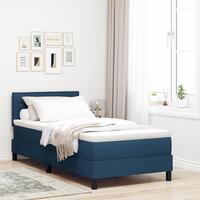 Box Spring Seng med Madras Blå 90x190 cm Stof