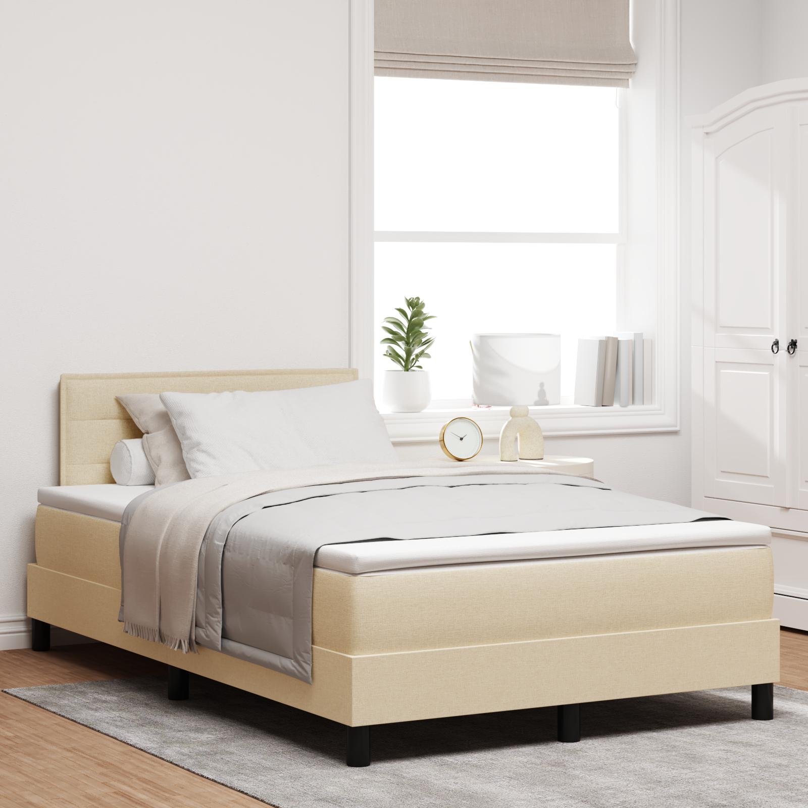 Box Spring Seng med Madras Creme 120x190 cm Stof