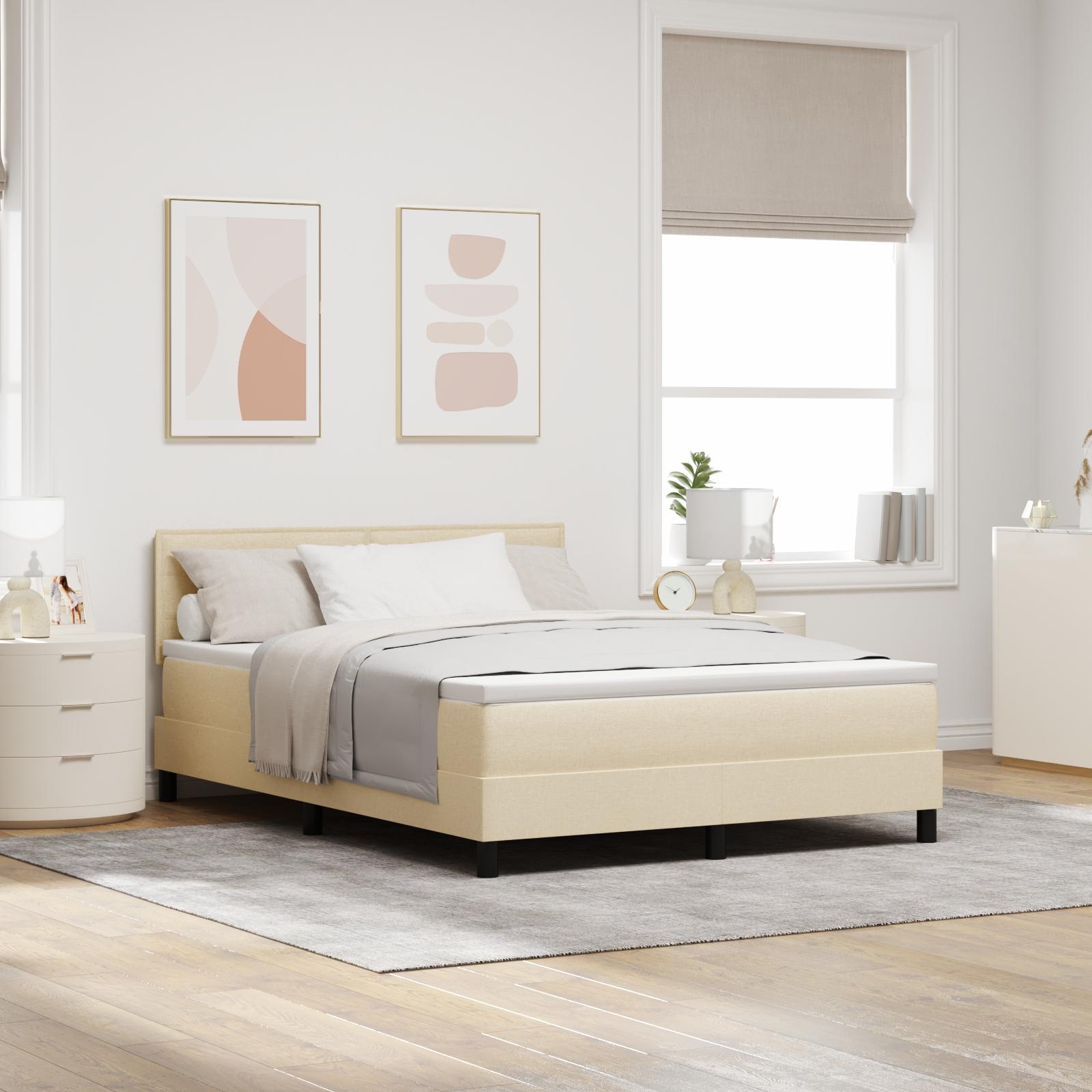 Kontinentalseng med madras Creme 140 x 190 cm Stof billede