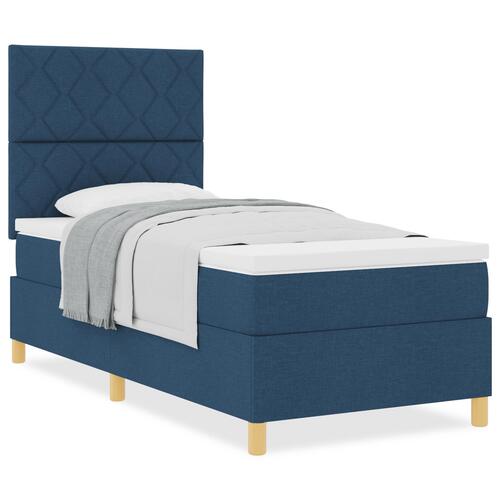 Box Spring Seng med Madras Blå Enkelt Stof