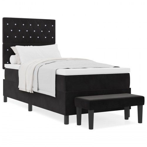 Box Spring Seng med Madras & Bænk Sort 90x200 cm Fløjl