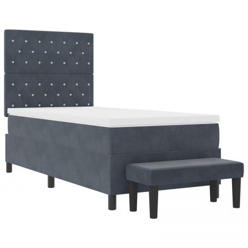Box Spring Seng med Madras & Bænk Mørkegrå 100x200 cm Fløjl