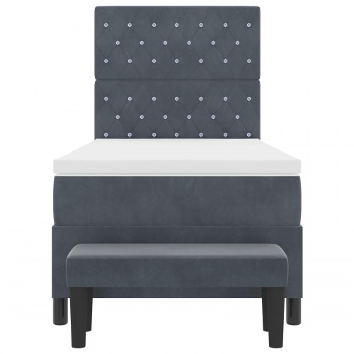 Box Spring Seng med Madras & Bænk Mørkegrå 100x200 cm Fløjl
