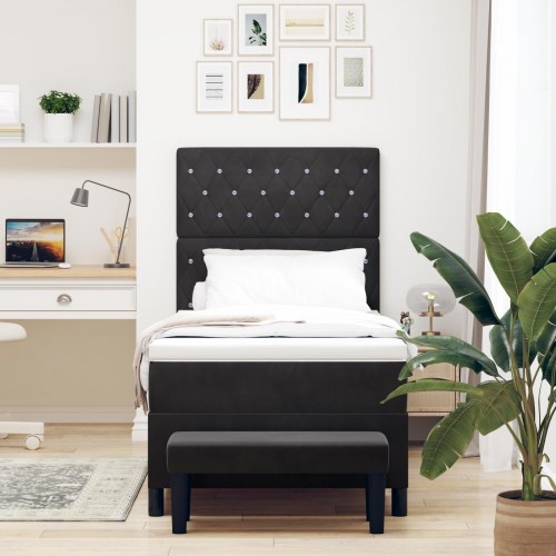 Box Spring Seng med Madras & Bænk Sort 100x200 cm Fløjl