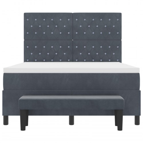 Box Spring Seng med Madras & Bænk Mørkegrå 140x200 cm Velour