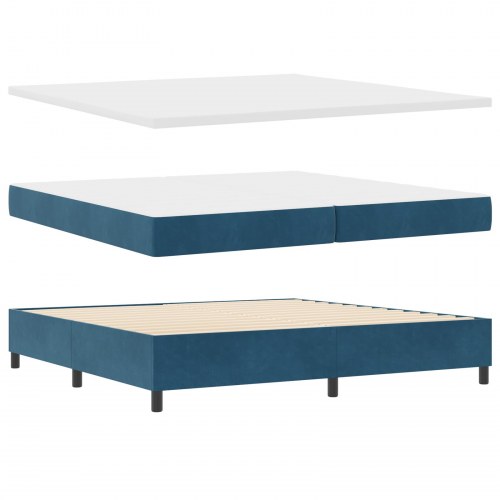 Boxfjeder seng med madras og bænk Mørkeblå 200x200 cm Fløjl