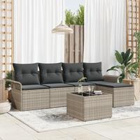 6 Stykke Have Sofa Sæt med Puder Grå Poly Rattan