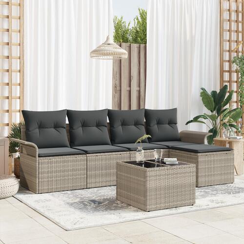 6 Stykke Have Sofa Sæt med Puder Grå Poly Rattan