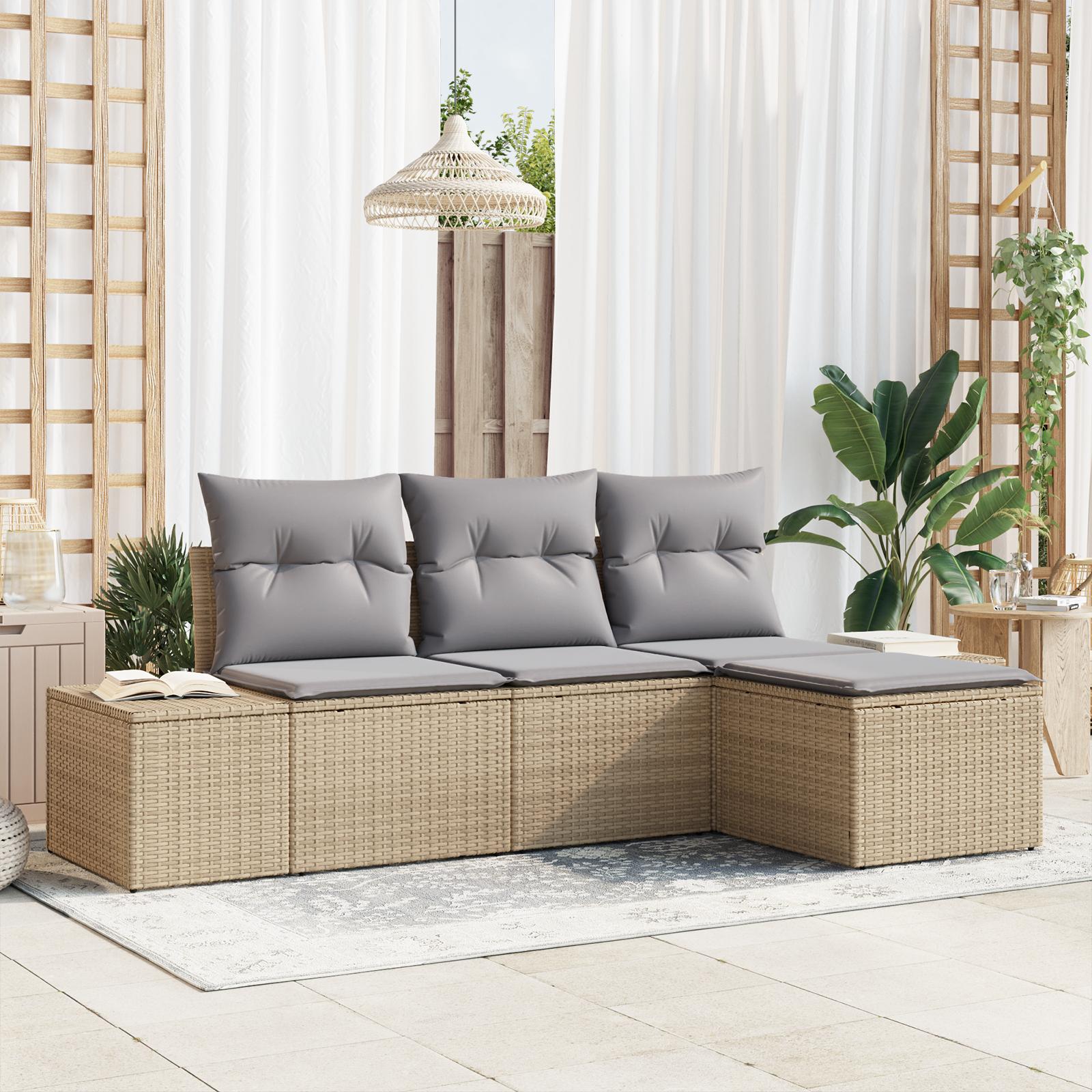 4 Delers Have Sofa Sæt med Puder Beige Poly Rattan