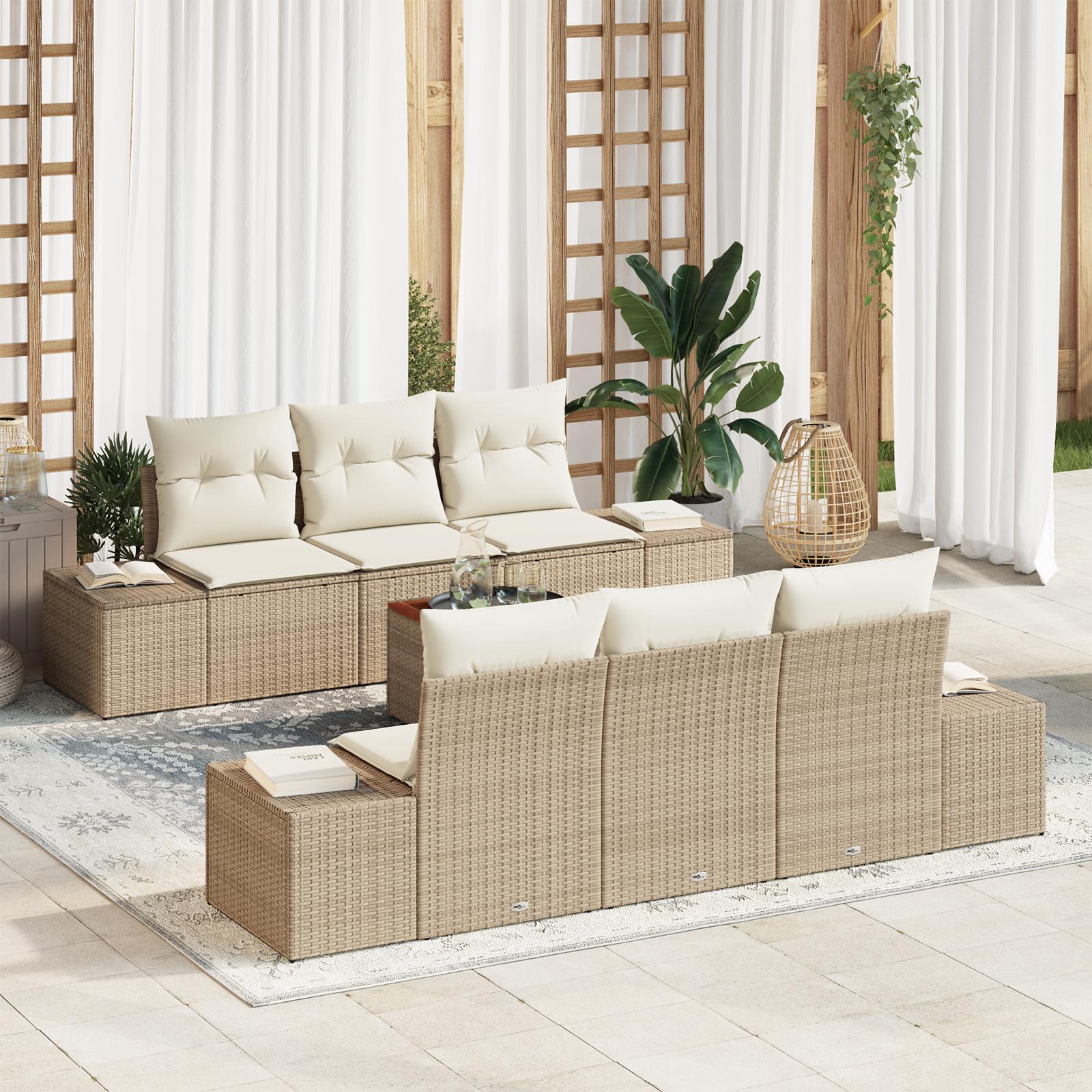 7-delt Have Sofa Set med Puder Beige Poly Rattan Akacietræ