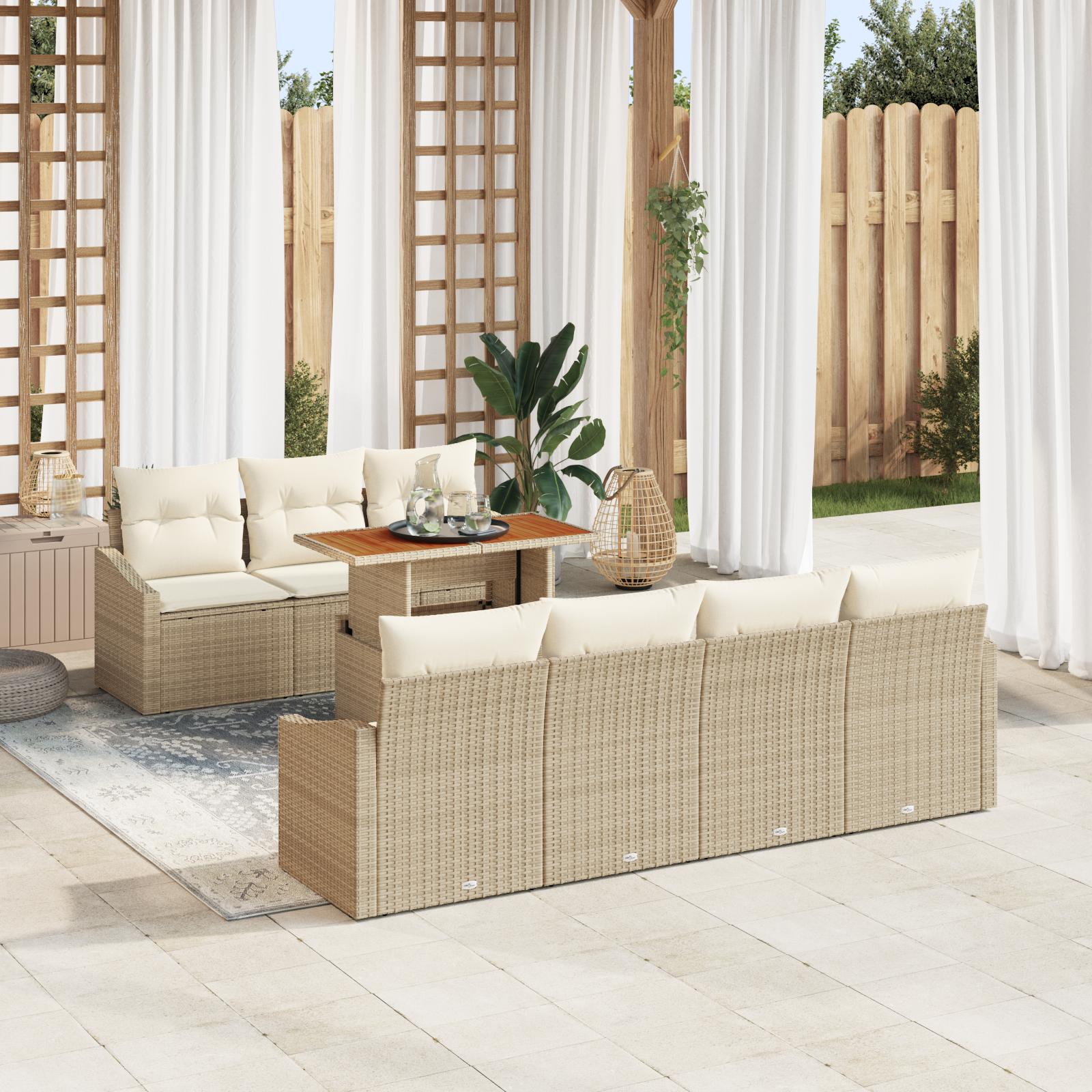 8 Stk Have Sofa Sæt med Puder Beige Poly Rattan