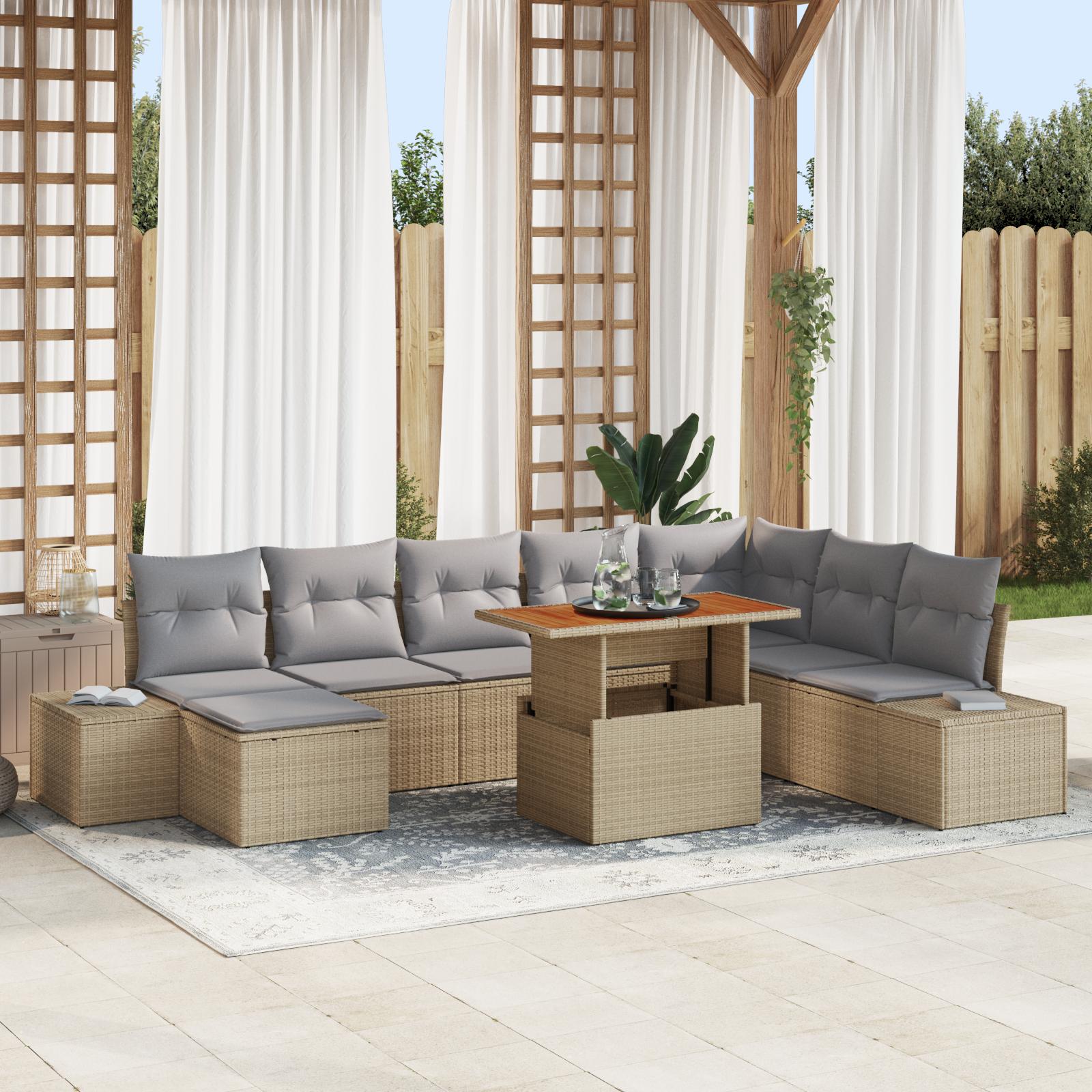 Havesofa Sæt med opbevaring 9 stk Beige Poly rattan billede