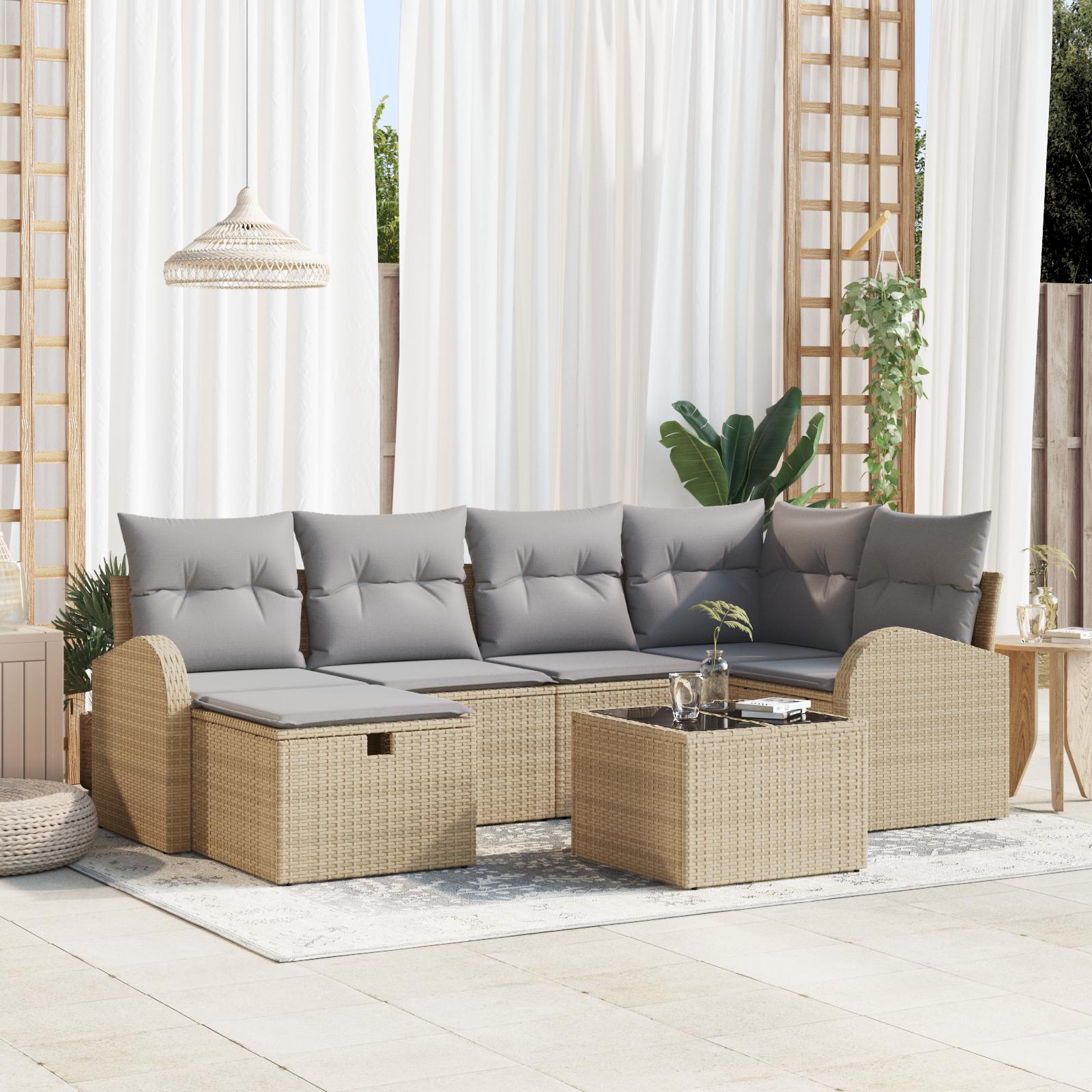 7-stykker have sofa sæt med puder Beige Poly Rattan