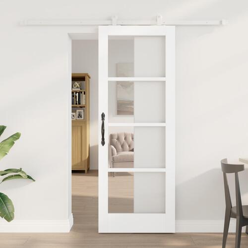 Skydedør med hardware sæt 'ORKDAL'Hvid Solid Træ & Glas