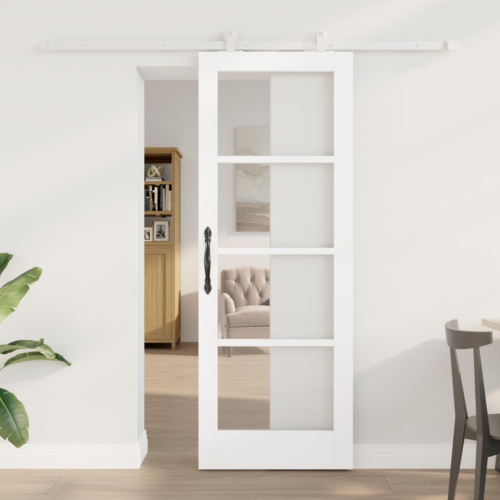 Skydedør med hardware sæt 'ORKDAL'Hvid Solid Træ & Glas