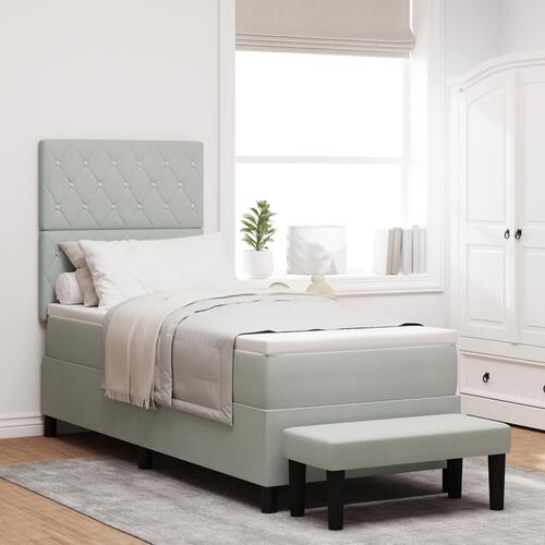 Box Spring Seng med Madrasse & Bænk Lysegrå 80x200 cm Fløjl