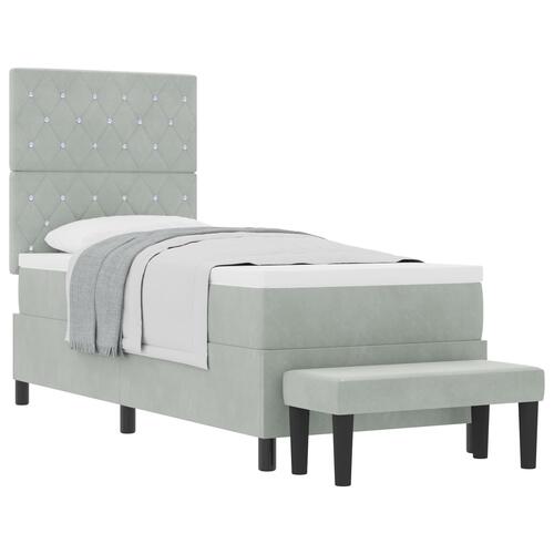 Box Spring Seng med Madrasse & Bænk Lysegrå 80x200 cm Fløjl