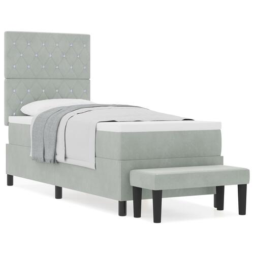 Box Spring Seng med Madrasse & Bænk Lysegrå 80x200 cm Fløjl