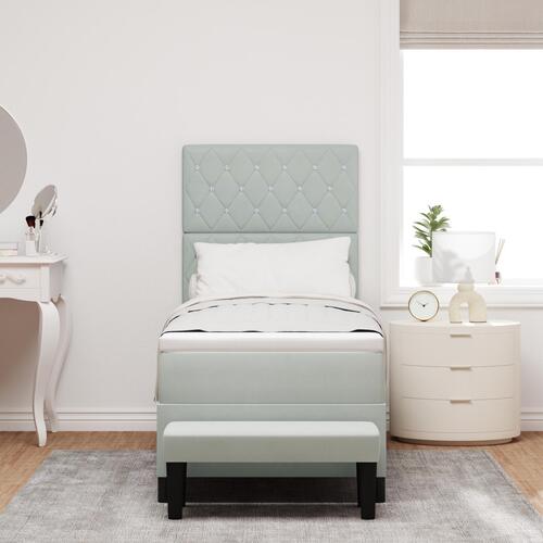 Box Spring Seng med Madrasse & Bænk Lysegrå 80x200 cm Fløjl