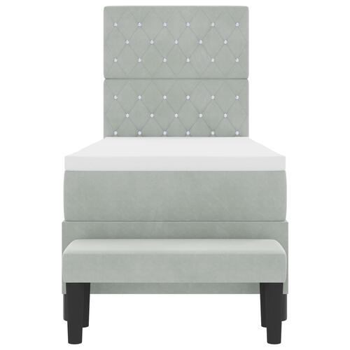 Box Spring Seng med Madrasse & Bænk Lysegrå 80x200 cm Fløjl
