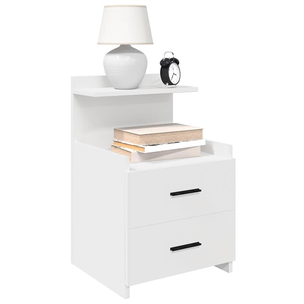 Sengeborde 2 stk. med 2 skuffer hvide 40x36,5x62 cm