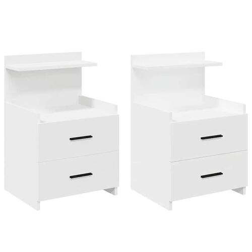 Sengeborde 2 stk. med 2 skuffer hvide 40x36,5x62 cm