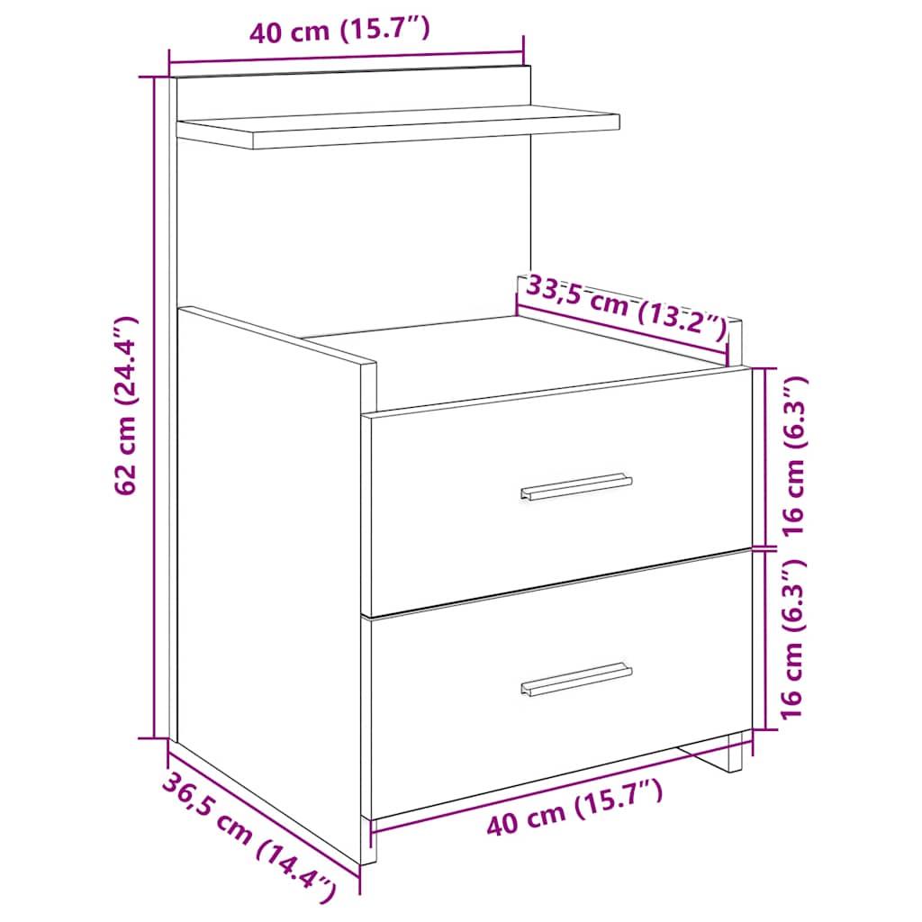 Sengeborde 2 stk. med 2 skuffer hvide 40x36,5x62 cm