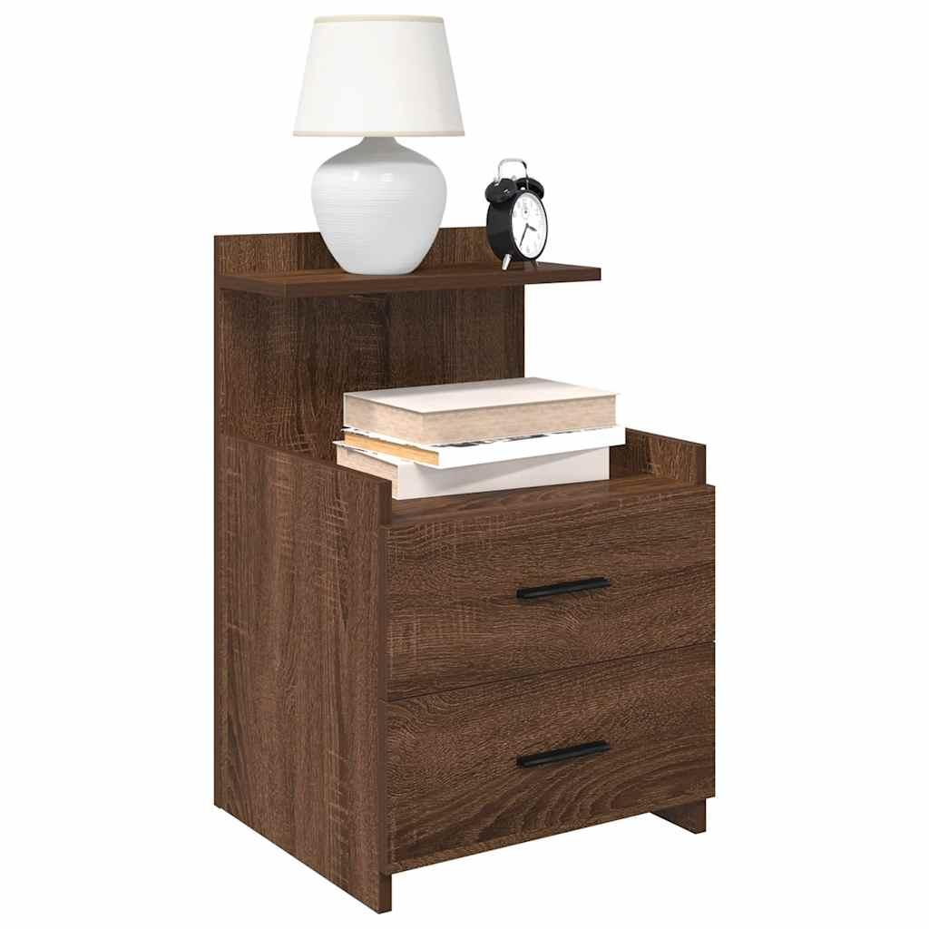 Sengebord med 2 skuffer brun eg 40x36,5x62 cm