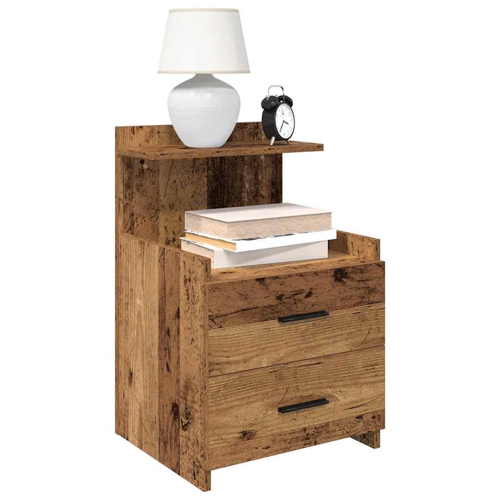 Sengebord med 2 skuffer gammelt træ 40x36,5x62 cm