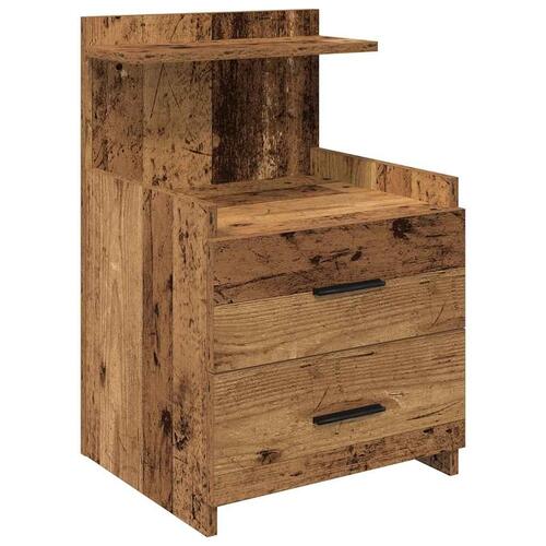 Sengebord med 2 skuffer gammelt træ 40x36,5x62 cm