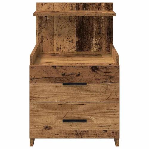 Sengebord med 2 skuffer gammelt træ 40x36,5x62 cm