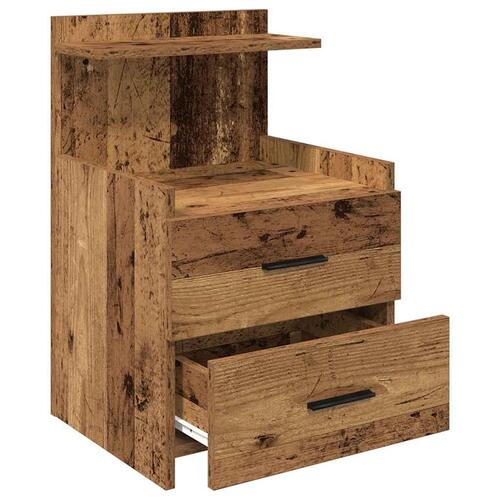 Sengebord med 2 skuffer gammelt træ 40x36,5x62 cm