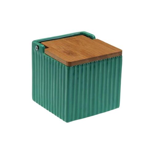 Saltbøsse med låg Versa Grøn Keramik Bambus Dolomite 11 x 11 x 11 cm