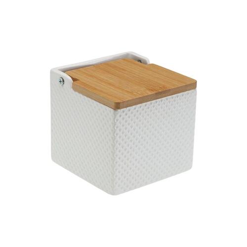 Saltbøsse med låg Versa Hvid Keramik Bambus Dolomite 11 x 11 x 11 cm