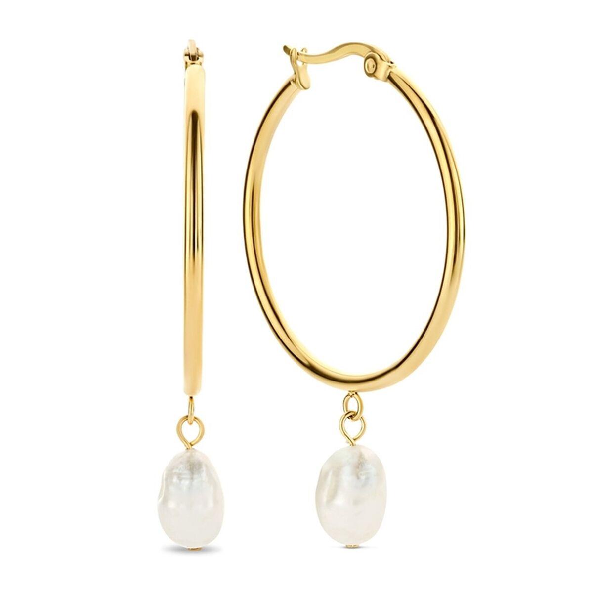 CO88 Collection øreringe til kvinder - gyldne hoops med perlevedhæng