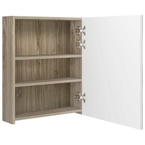 Badeværelsesskab med spejl + LED-lys 50x14x60 cm egetræ og hvid
