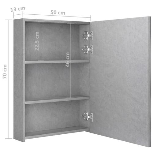 Badeværelsesskab med spejl + LED-lys 50x13x70 cm betongrå