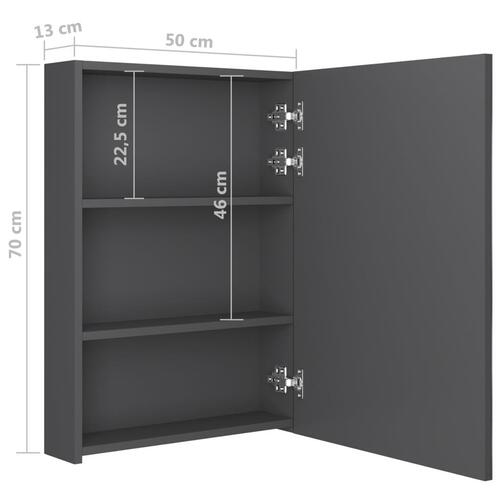Badeværelsesskab med spejl + LED-lys 50x13x70 cm grå
