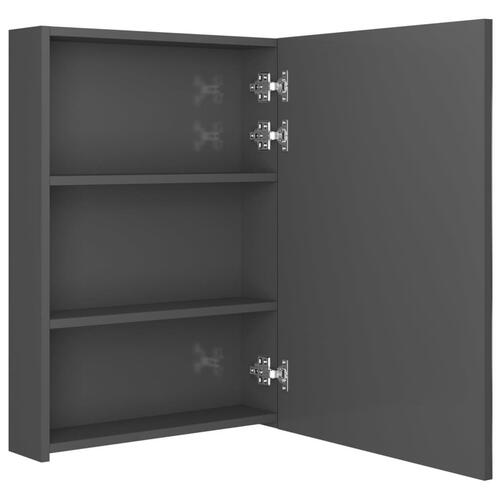 Badeværelsesskab med spejl + LED-lys 50x13x70 cm blank grå