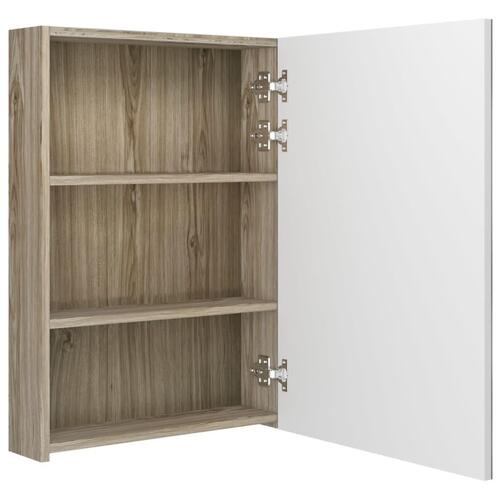 Badeværelsesskab med spejl + LED-lys 50x13x70 cm hvid og egetræ