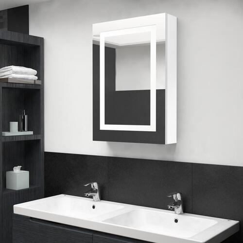 Badeværelsesskab med spejl + LED-lys 50x13x70 cm skinnende hvid